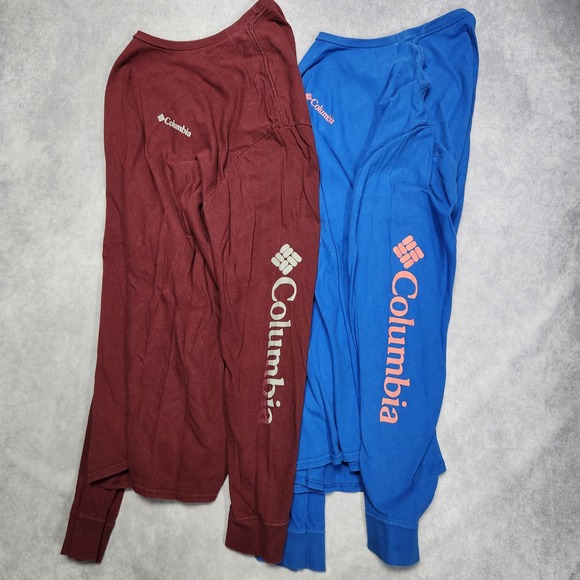 Columbia Mens XXL Long Sleeve Crew Neck T Shirt Blue Maroon Bundle Lot of 2 - Picture 1 of 16